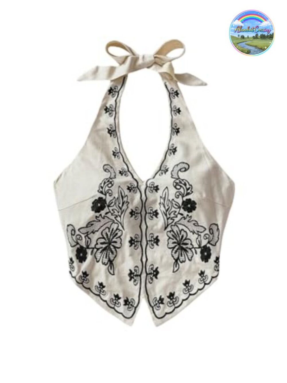 Women's Boho Floral Embroidered Halter Tank Top Sleeveless Asymmetrical